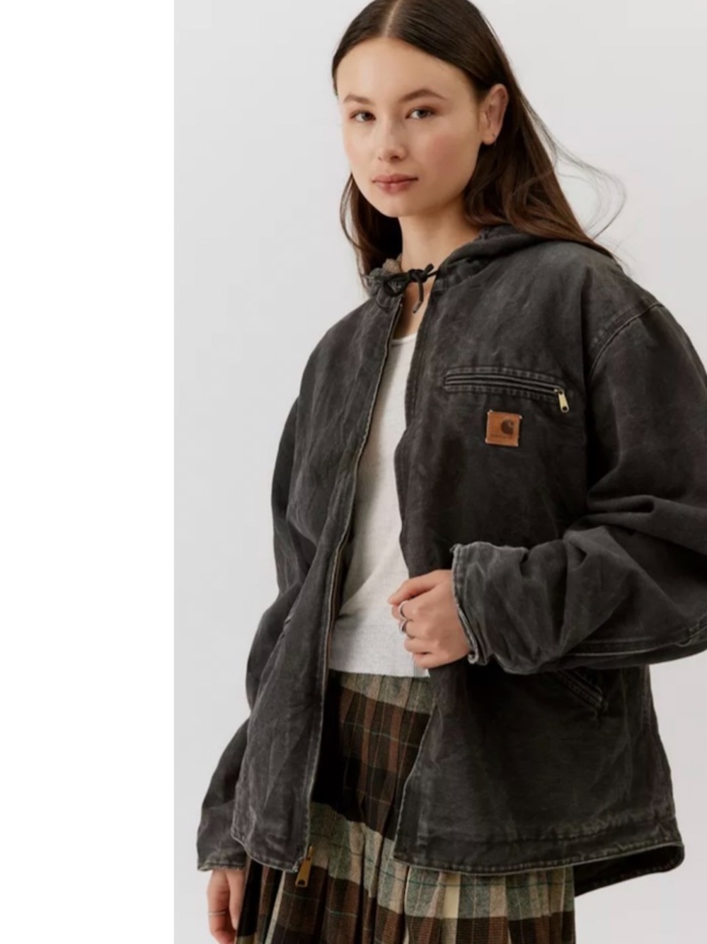 Carhartt Vintage Aged Black Hooded Quilted Canvas Jacket 2XL Urban Outfitters